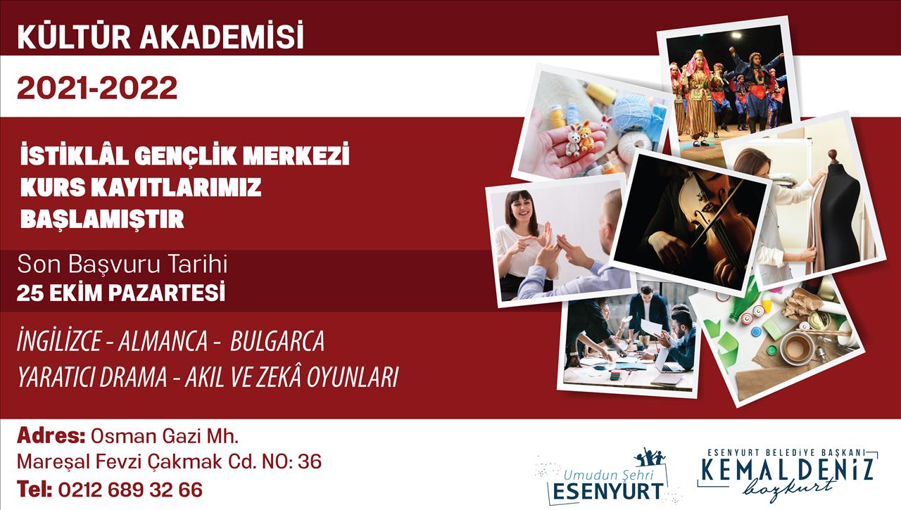 İstiklal Gençlik Merkezi Kurs Kayıtlarımız Başlamıştır.