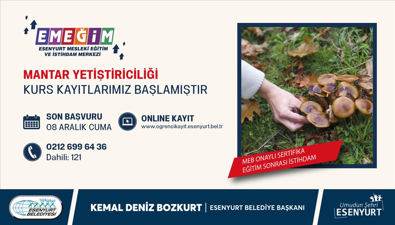 Mantar Yetiştiriciliği Kurs Kayıtlarımız Başlamıştır