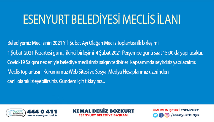 Esenyurt Belediyesi Şubat Ayı Meclis İlanı