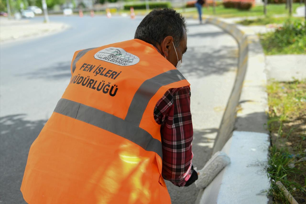 Esenyurt Belediyesi, Ana Arterlerde Refüj Boyalarını Yeniliyor