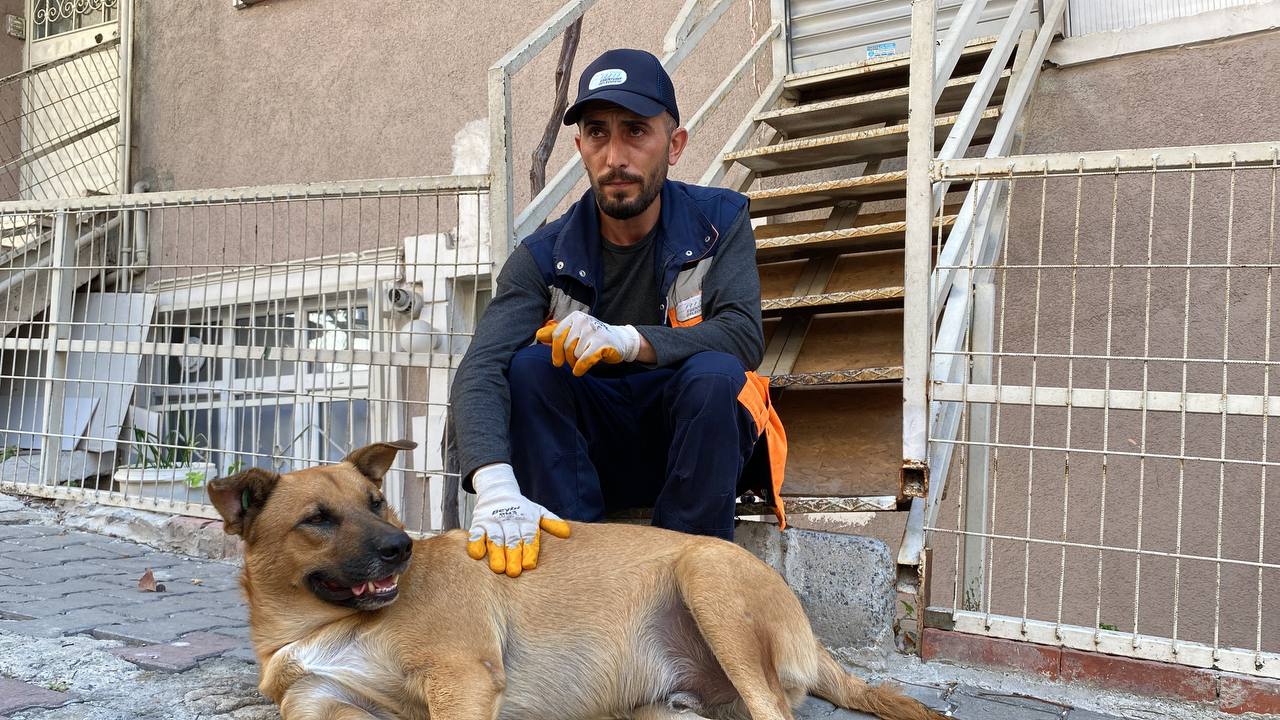 Sokak Köpeği İle Temizlik Görevlisinin Yürekleri Isıtan Dostluğu