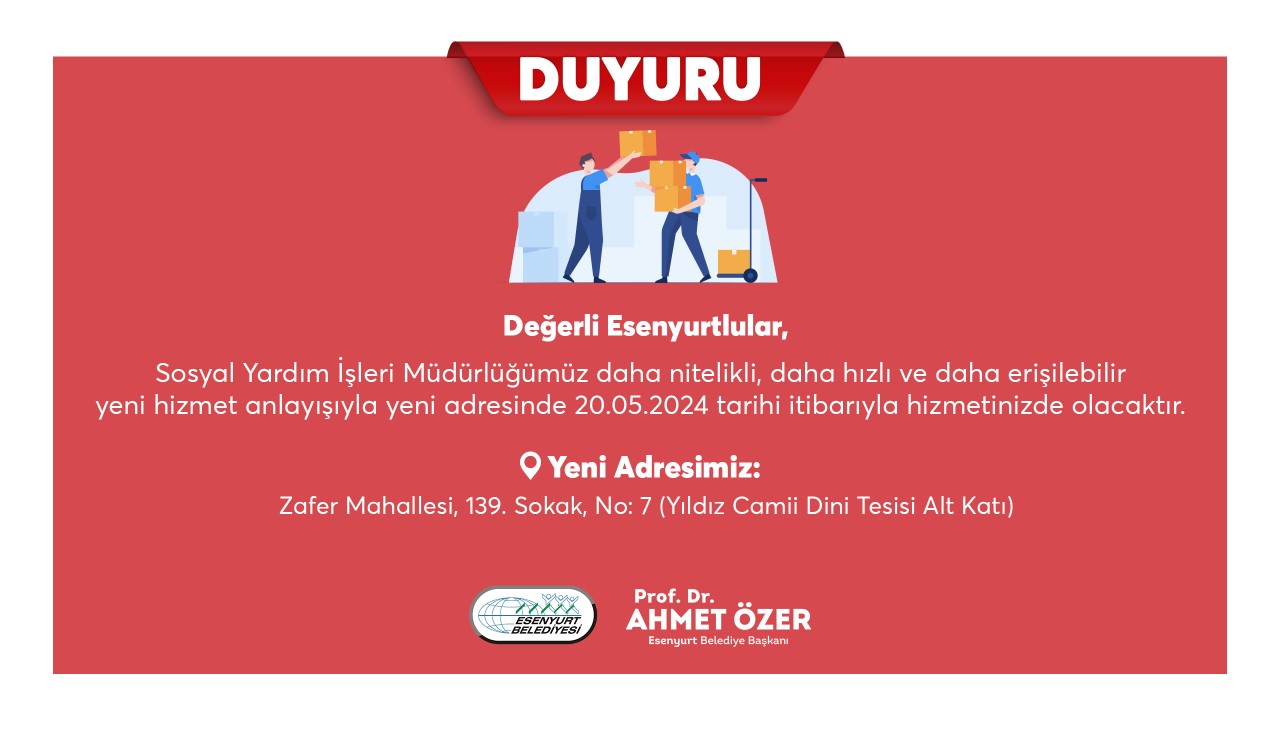 Sosyal Yardım İşleri Müdürlüğü'nün Yeni Adresi