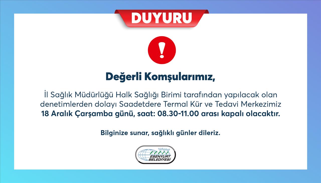 Saadetdere Termal Kür ve Tedavi Merkezi Denetim Çalışması