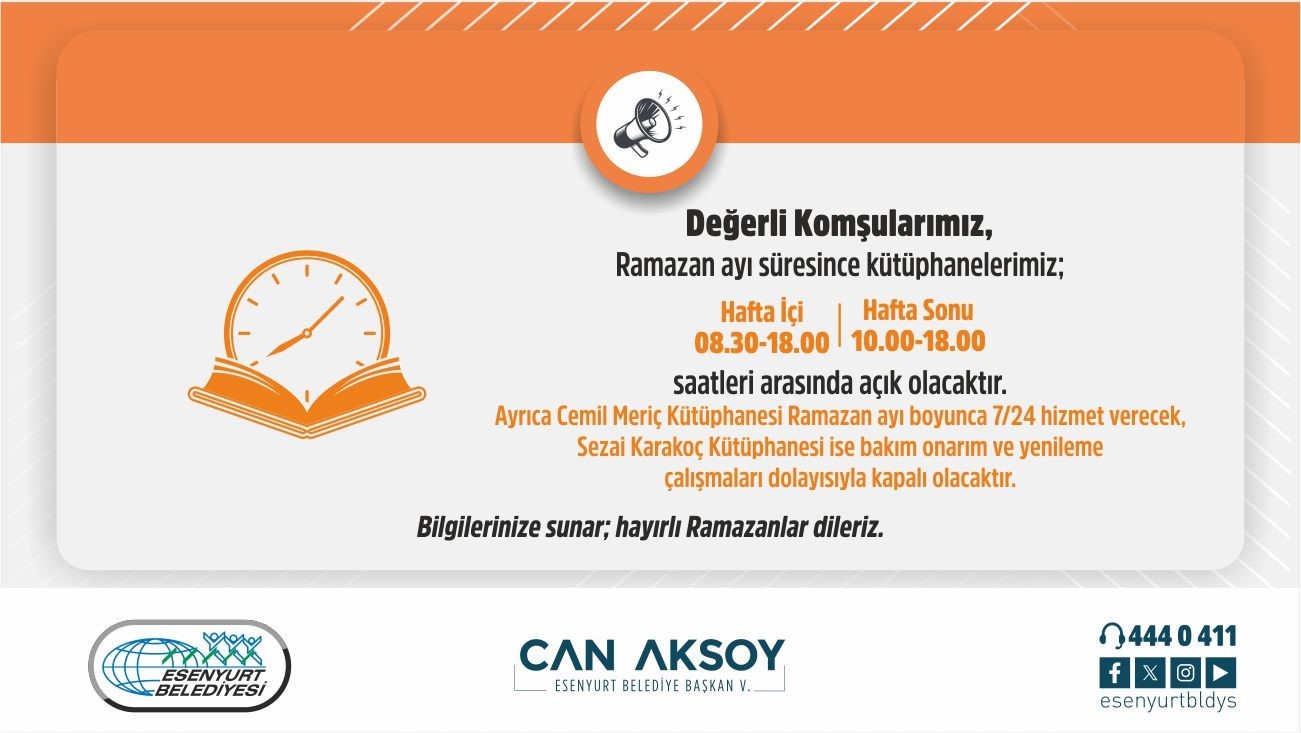 Ramazan Ayı Boyunca Kütüphanelerimizin Çalışma Saatleri